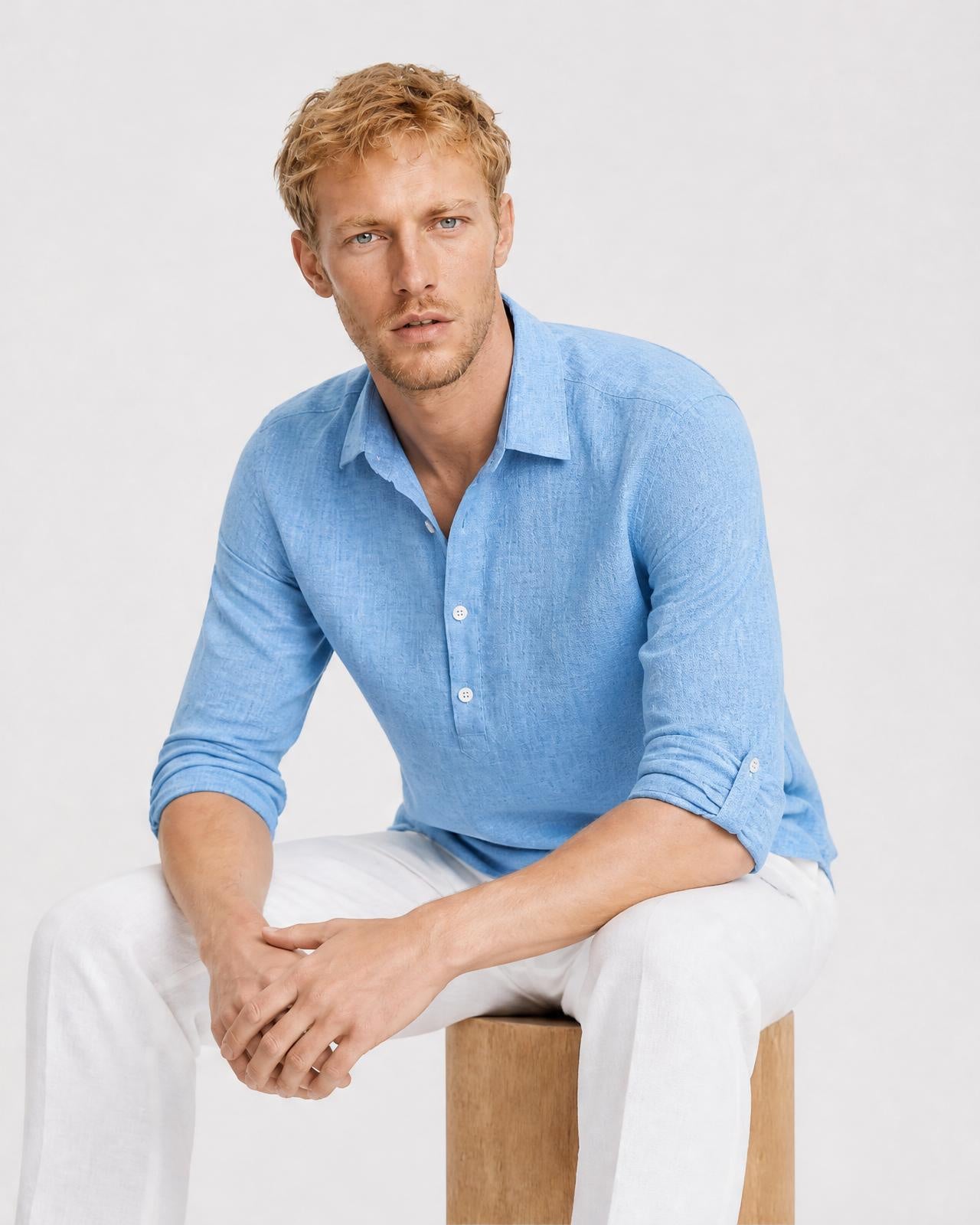 Men's Linen Cotton Camp Collar Shirt - Secranzo