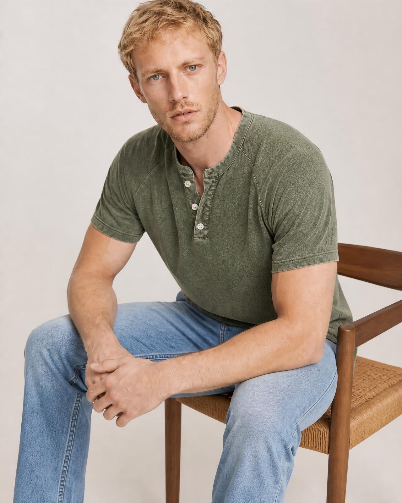 Men's Washed Cotton Henley T Shirt - Secranzo