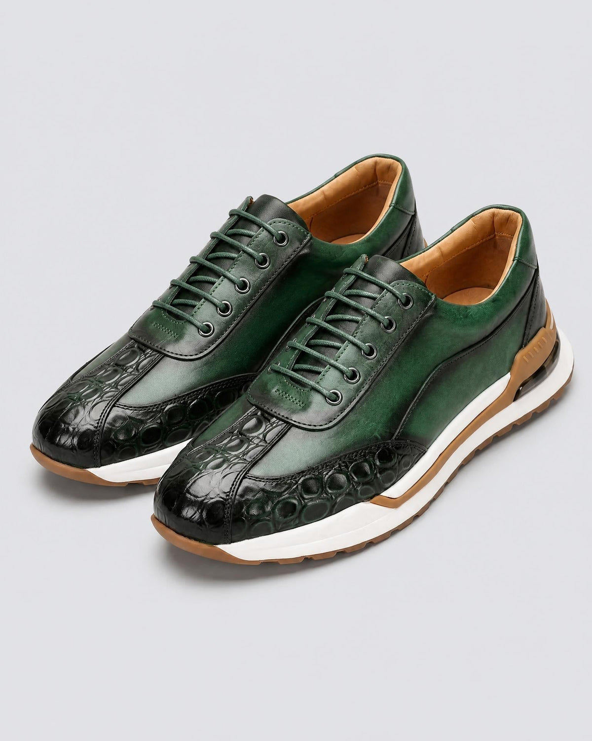 Men's Leather Croc Embossed Sneakers - Secranzo