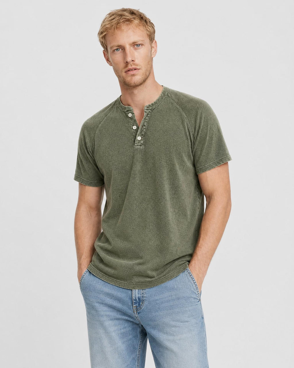 Men's Washed Cotton Henley T Shirt - Secranzo
