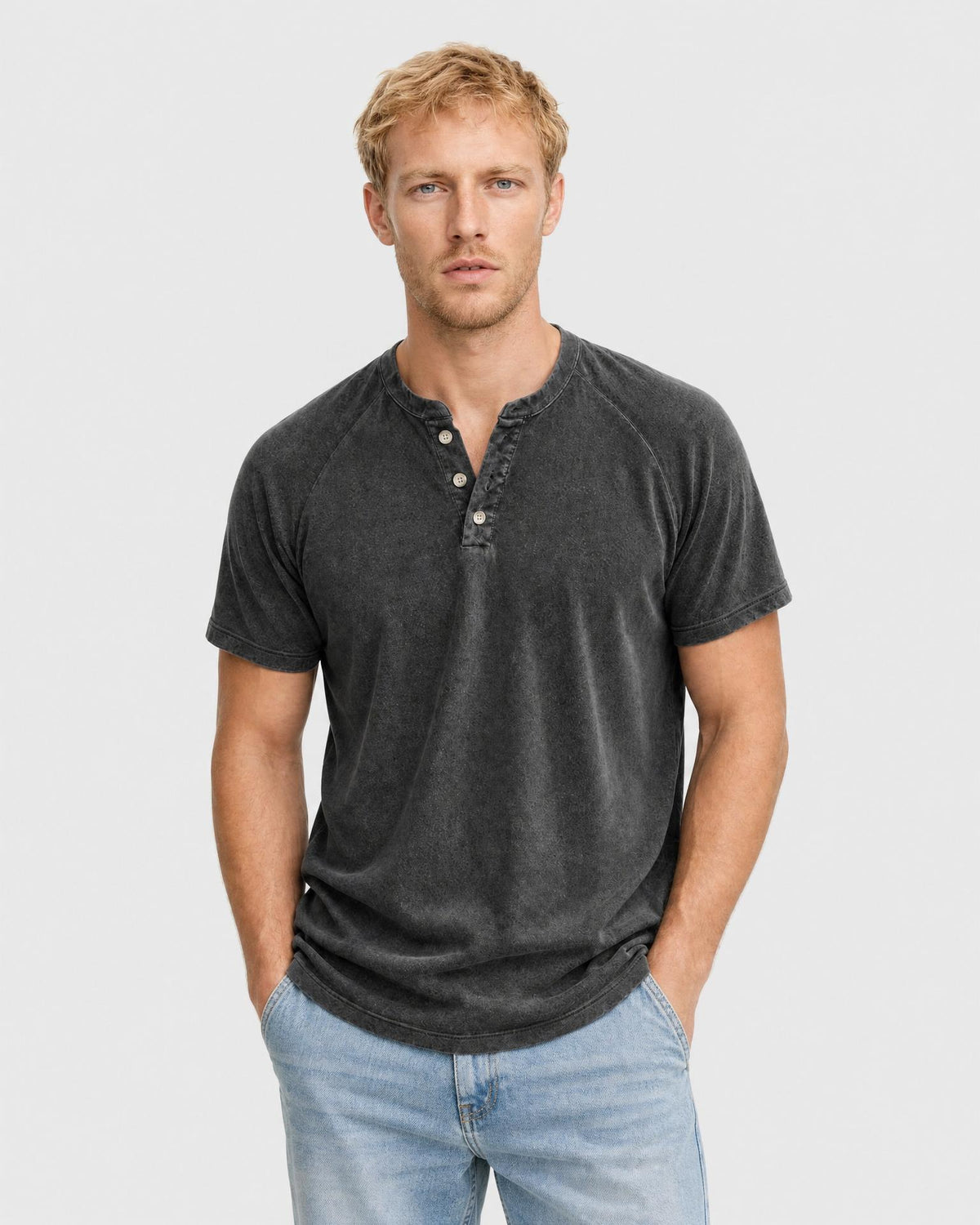 Men's Washed Cotton Henley T Shirt - Secranzo