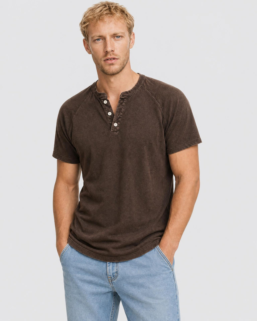 Men's Washed Cotton Henley T Shirt - Secranzo