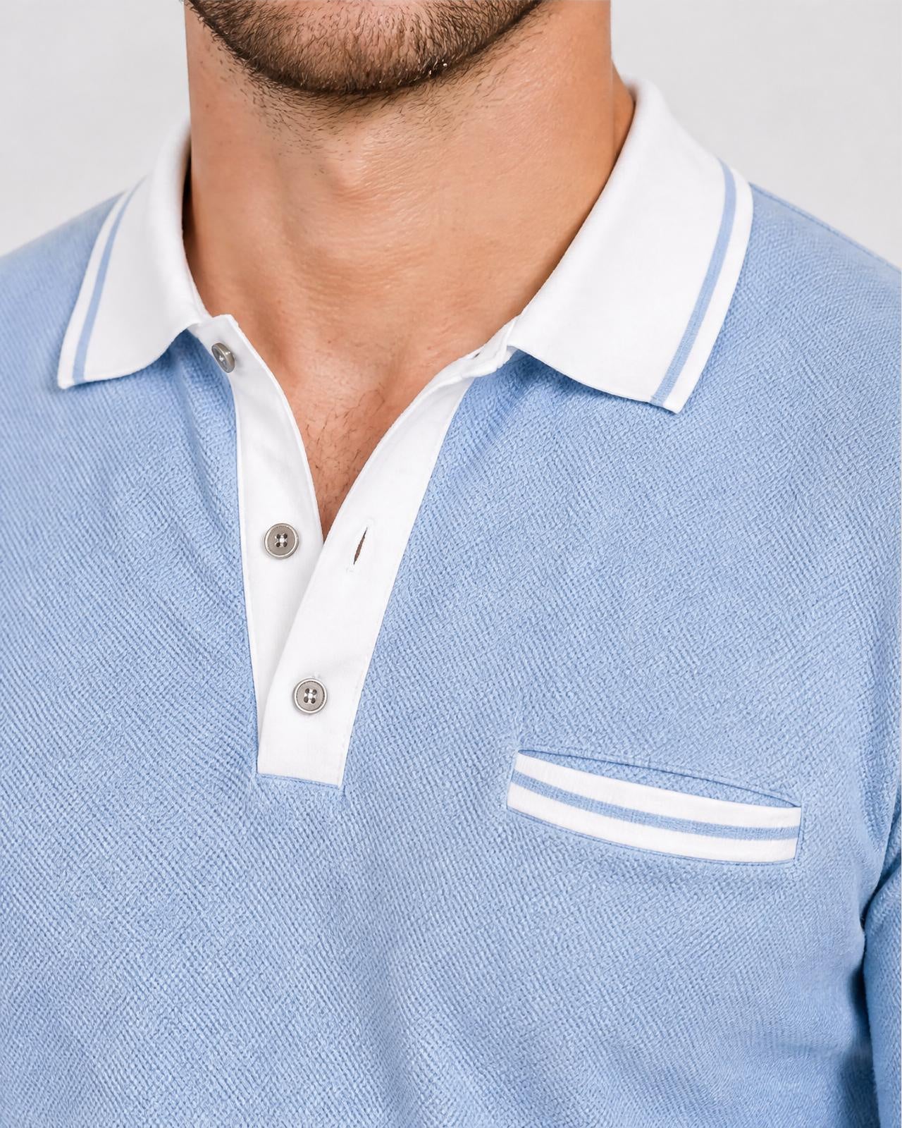 Men's Contrast Trim Long Sleeve Shirt - Secranzo