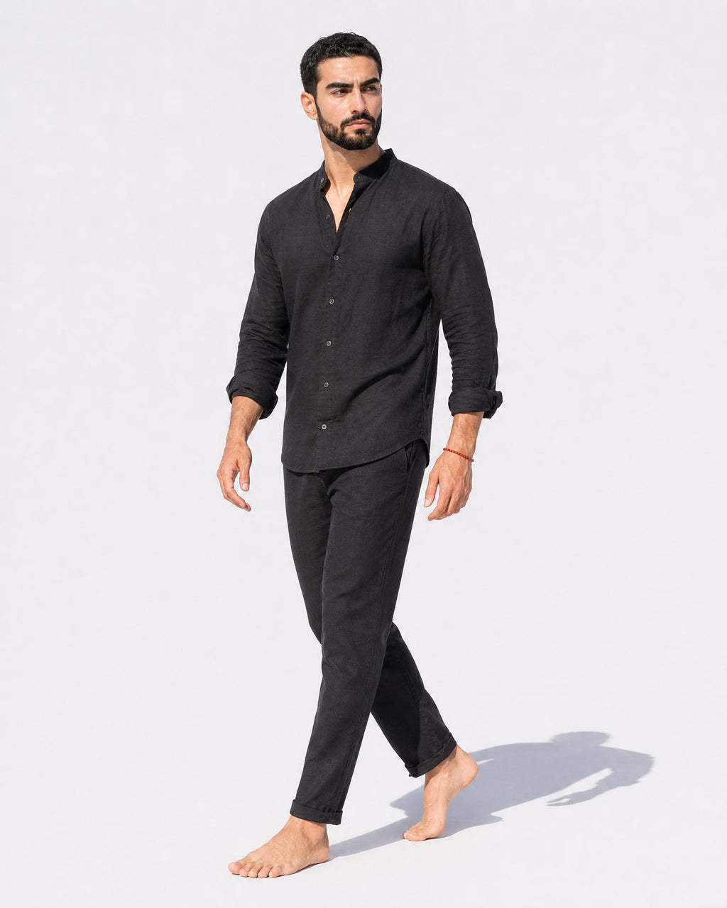 Men's Linen Set – Grandad Collar Shirt & Trousers - Secranzo