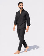 Men's Linen Set – Grandad Collar Shirt & Trousers - Secranzo