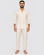 Men's Linen Set – Grandad Collar Shirt & Trousers - Secranzo