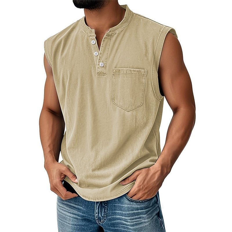 Vintage Washed Henley Tank Top