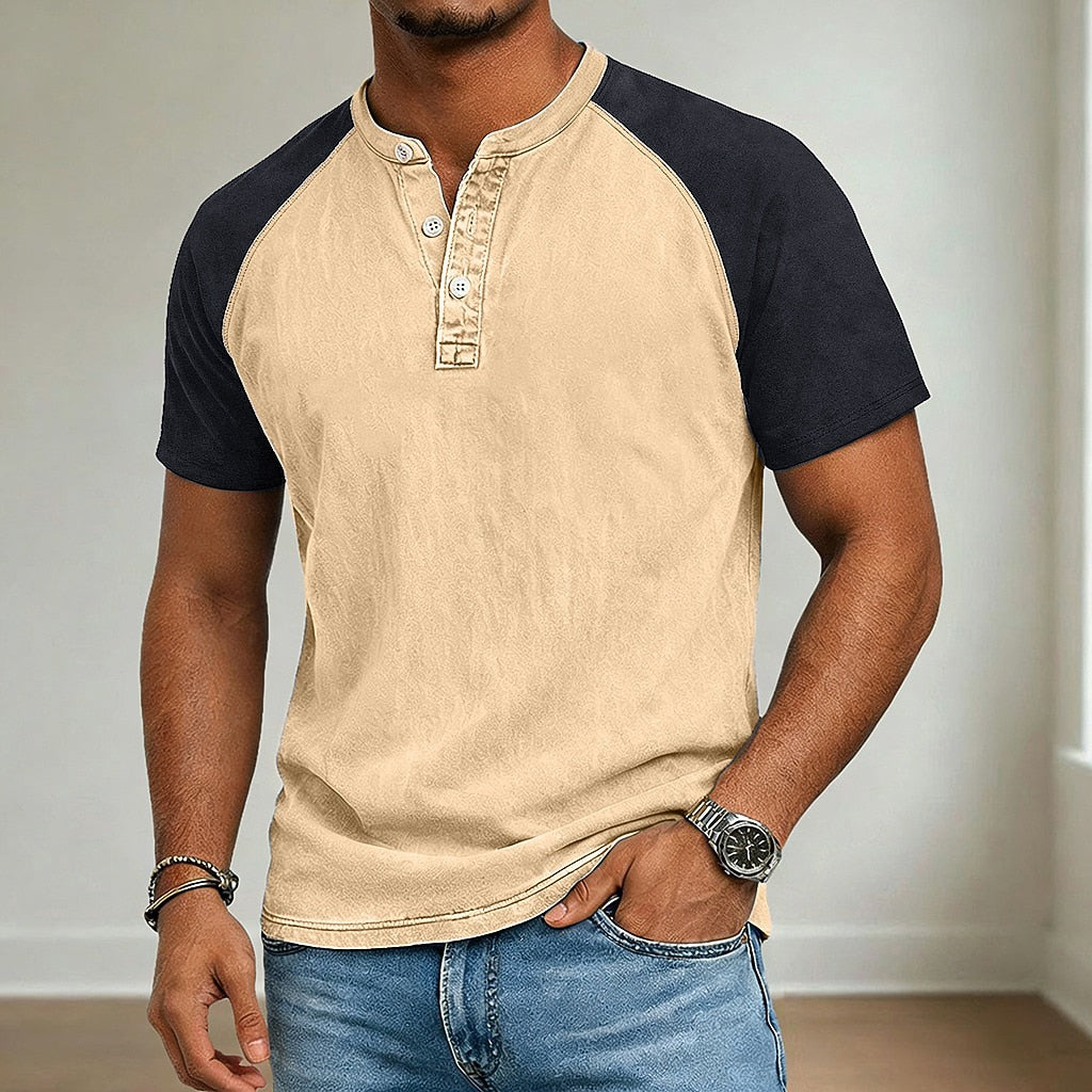 Acid Wash Cotton Henley Tee