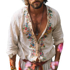 Embroidered Grandad Collar Shirt