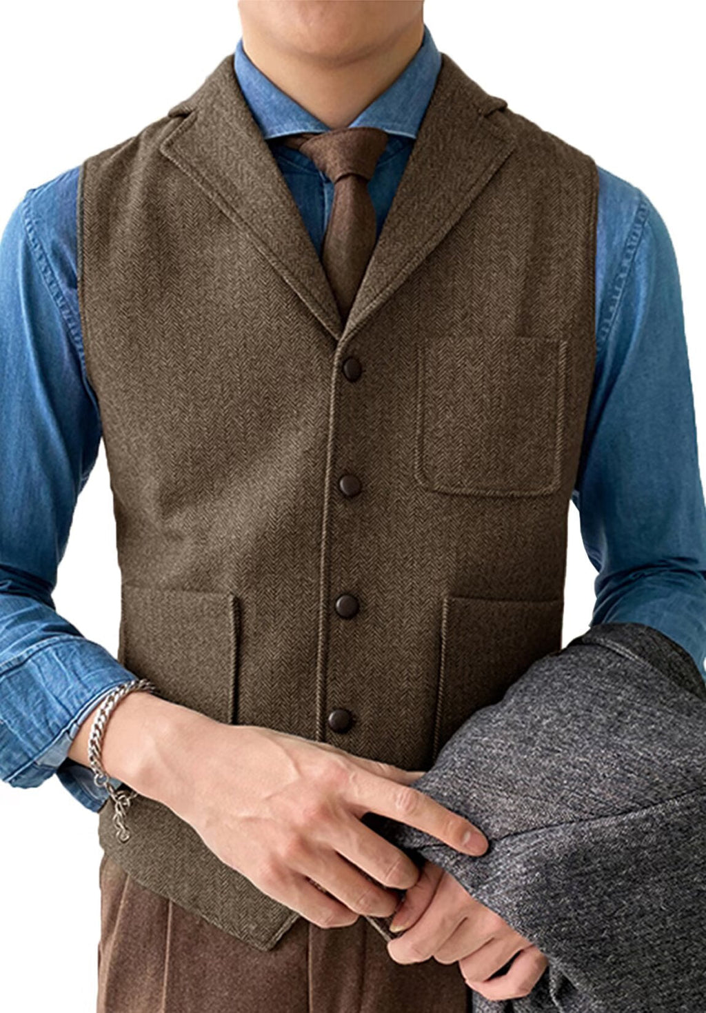 Herringbone Tweed Slim Waistcoat