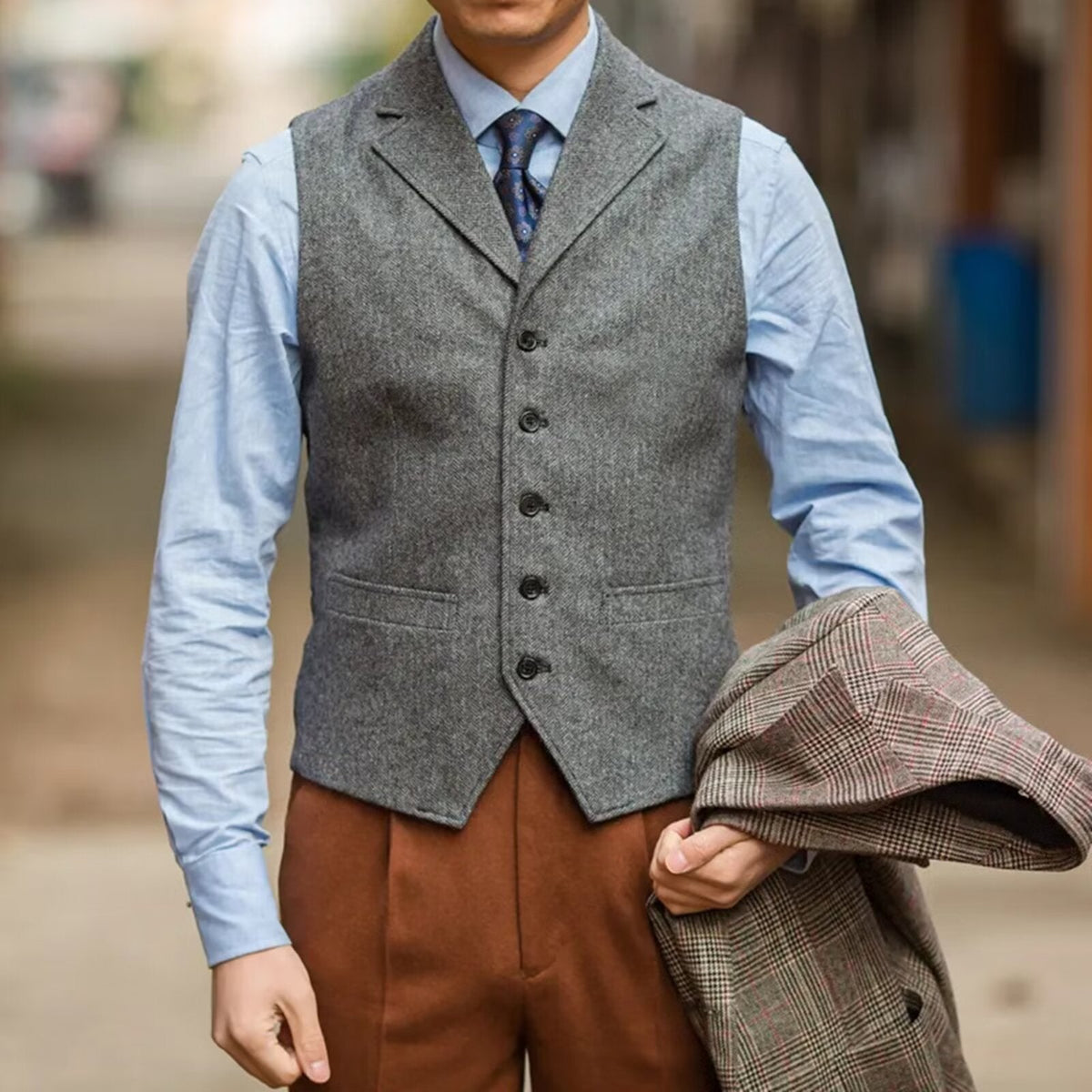 Herringbone Tweed Slim Waistcoat