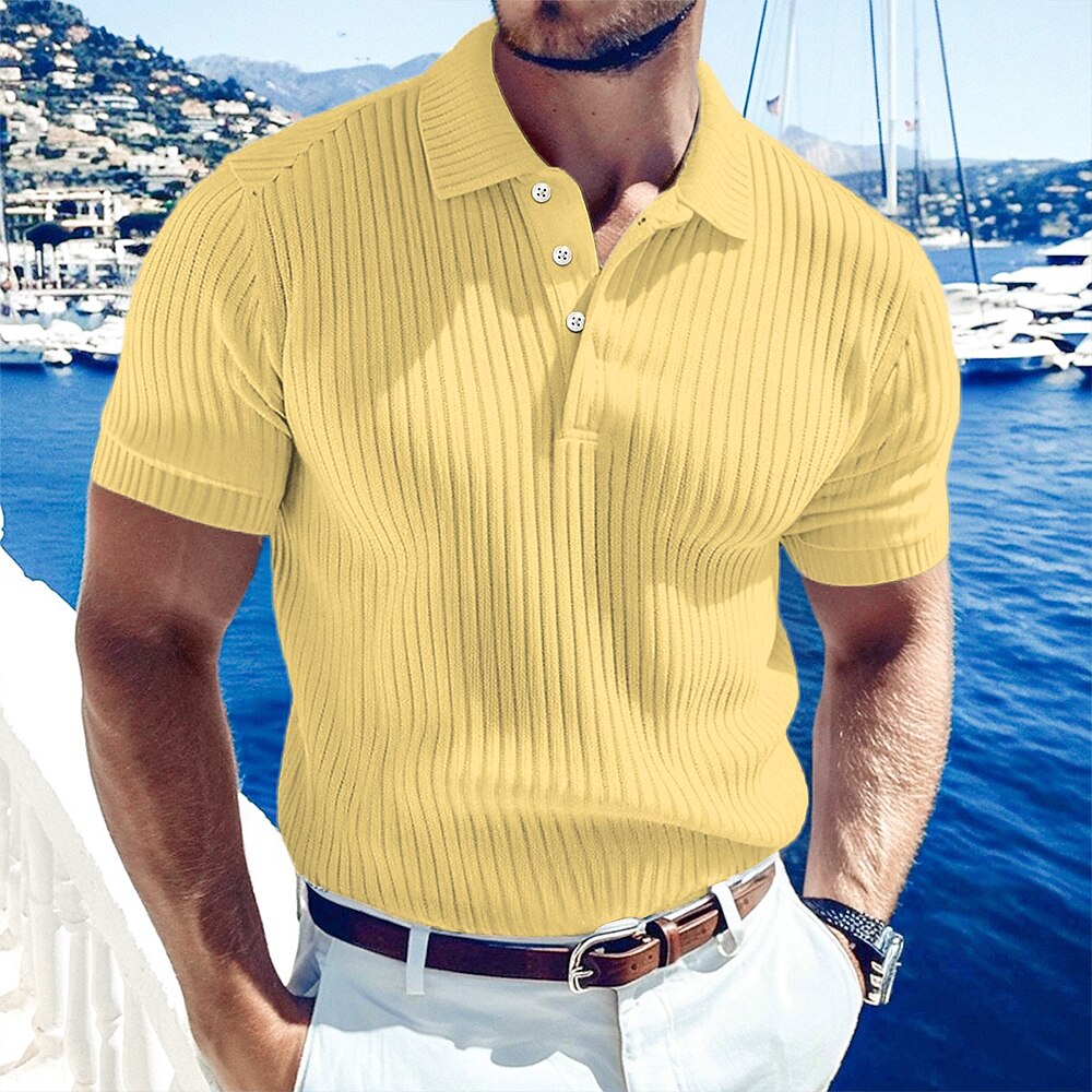 Ribbed Knit Short Sleeve Polo