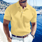 Ribbed Knit Short Sleeve Polo