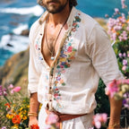 Embroidered Grandad Collar Shirt