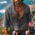 Embroidered Grandad Collar Shirt