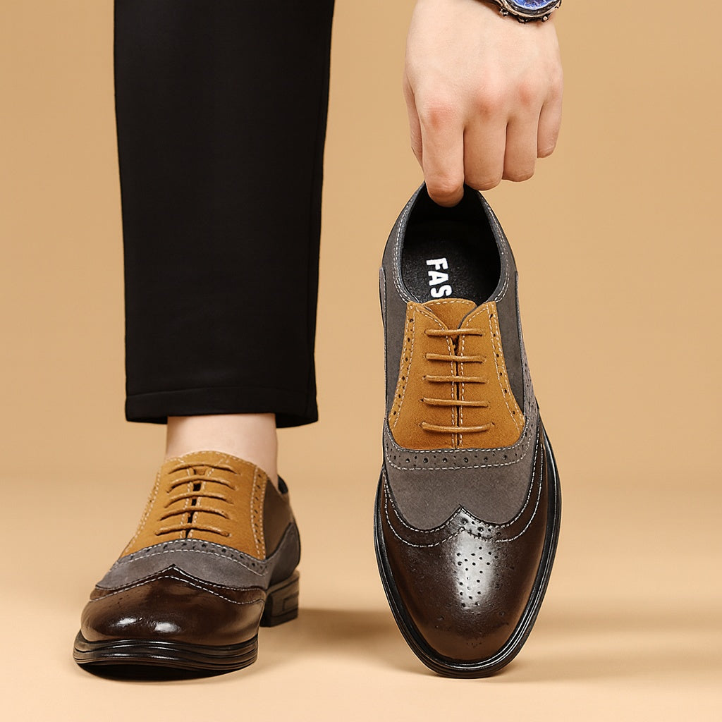 Leather and Suede Wingtip Brogue