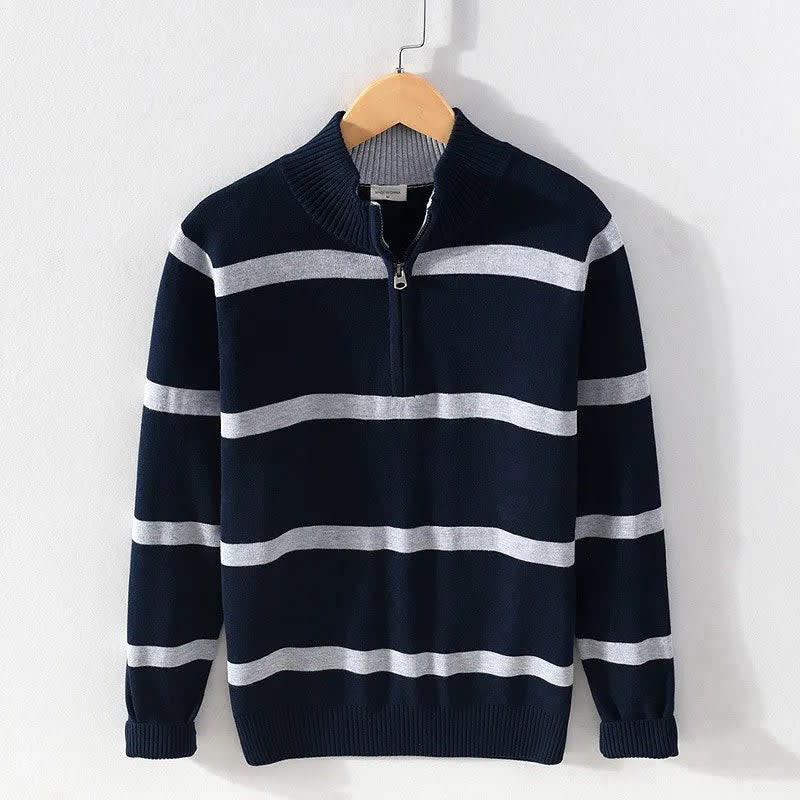 Organic Cotton Half-Zip Stripe Knit
