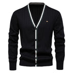 Contrast Trim Cotton V-Neck Cardigan