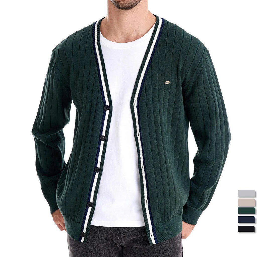 Contrast Trim Cotton V-Neck Cardigan