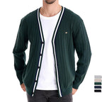 Contrast Trim Cotton V-Neck Cardigan