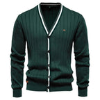 Contrast Trim Cotton V-Neck Cardigan