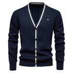Contrast Trim Cotton V-Neck Cardigan