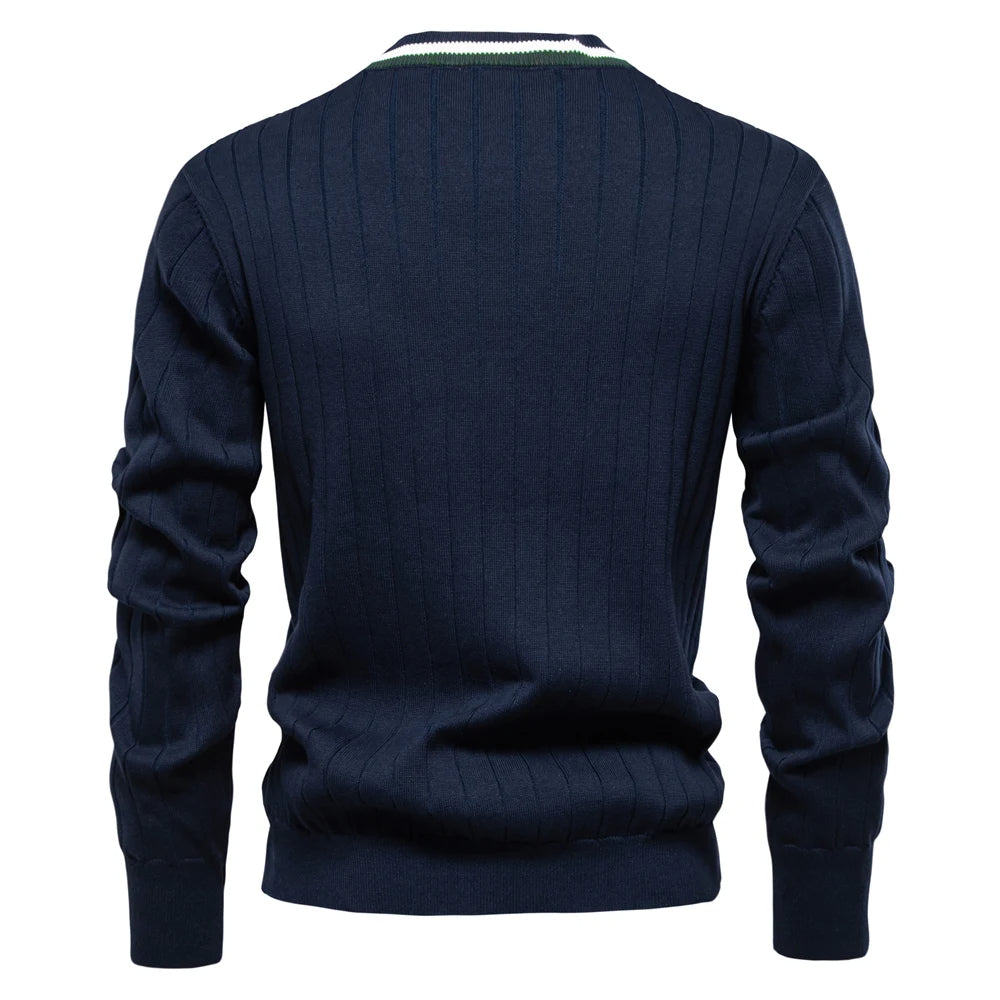 Contrast Trim Cotton V-Neck Cardigan