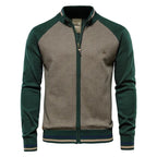 Color Block Zip Stand Collar Cardigan
