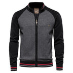 Color Block Zip Stand Collar Cardigan