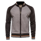 Color Block Zip Stand Collar Cardigan
