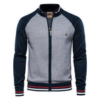 Color Block Zip Stand Collar Cardigan