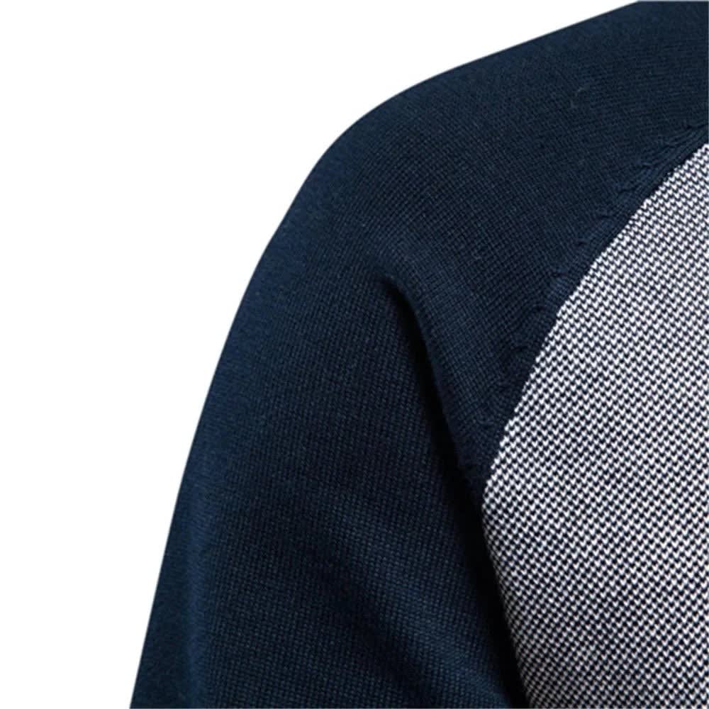 Color Block Zip Stand Collar Cardigan