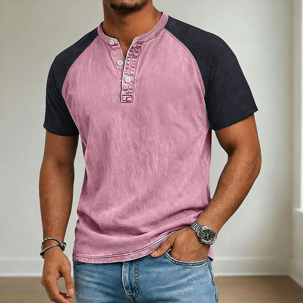 Acid Wash Cotton Henley Tee