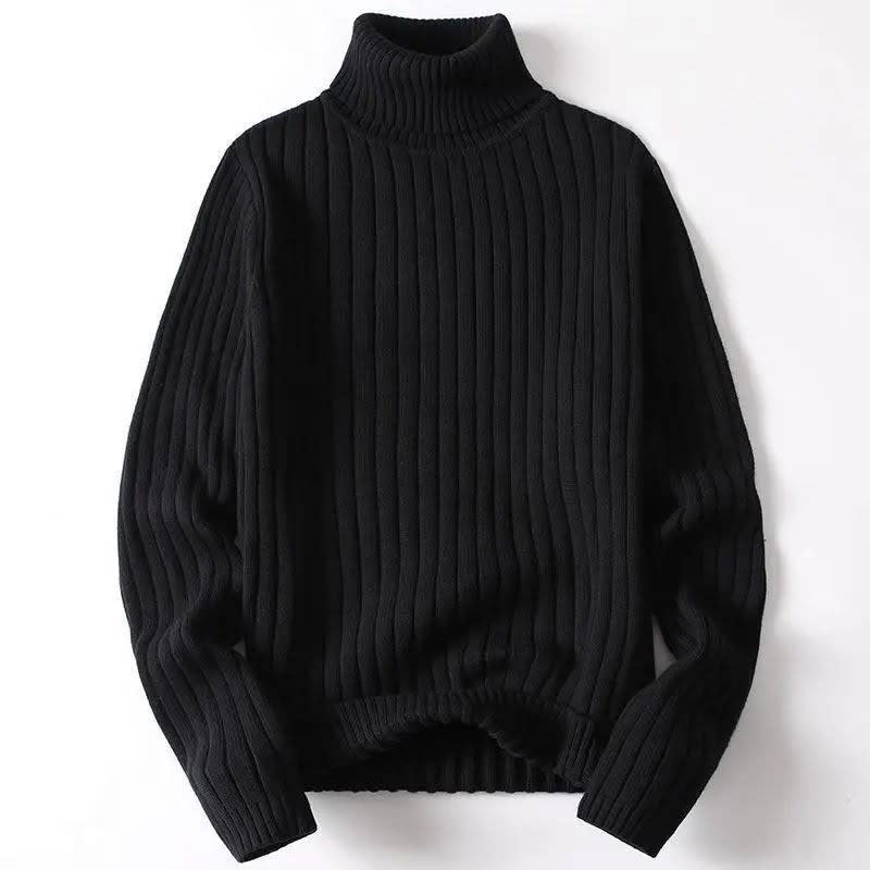 Deep Rib Cotton Blend Turtleneck