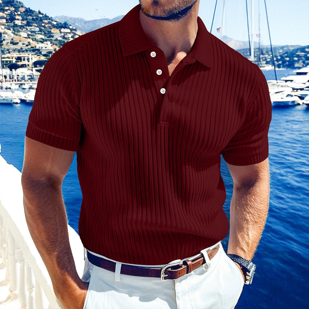 Ribbed Knit Short Sleeve Polo