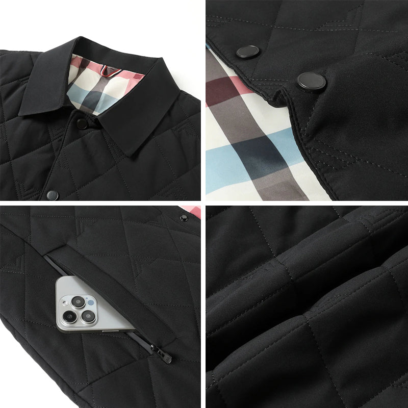 Diamond Quilted Snap-Button Jacket