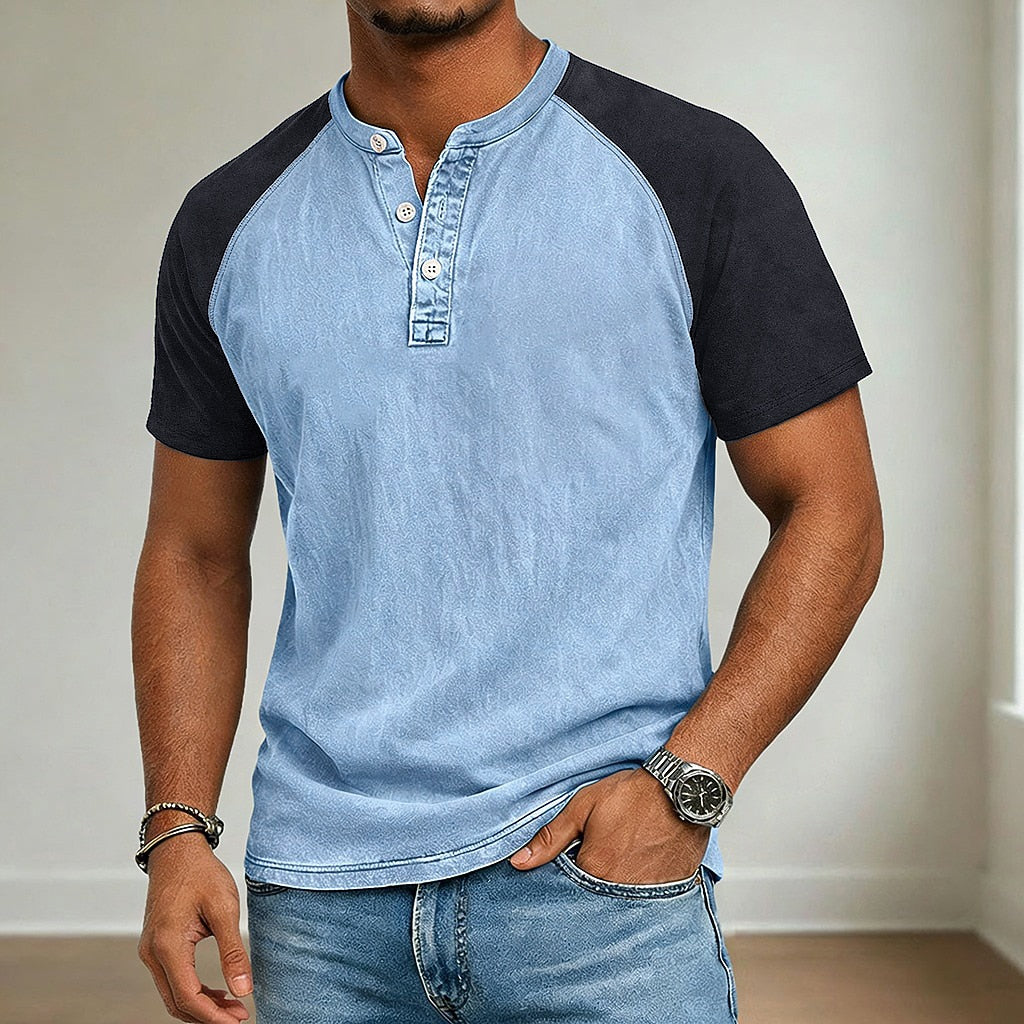 Acid Wash Cotton Henley Tee