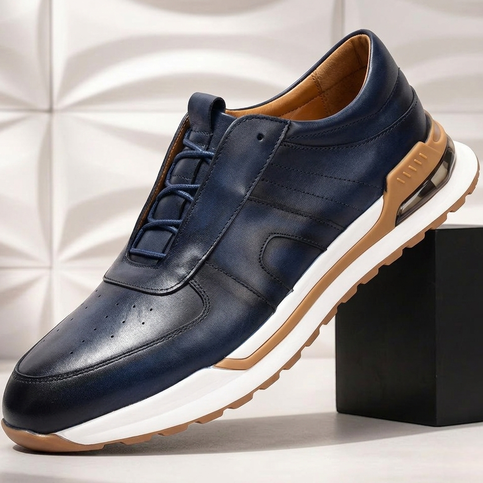 Textured Leather Cushioned Sneaker
