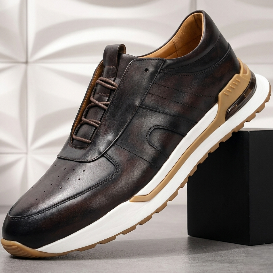 Textured Leather Cushioned Sneaker