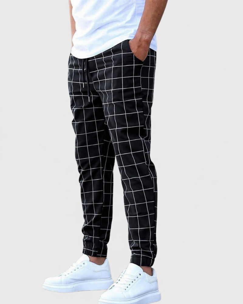 Grid Texture Elastic Waist Joggers