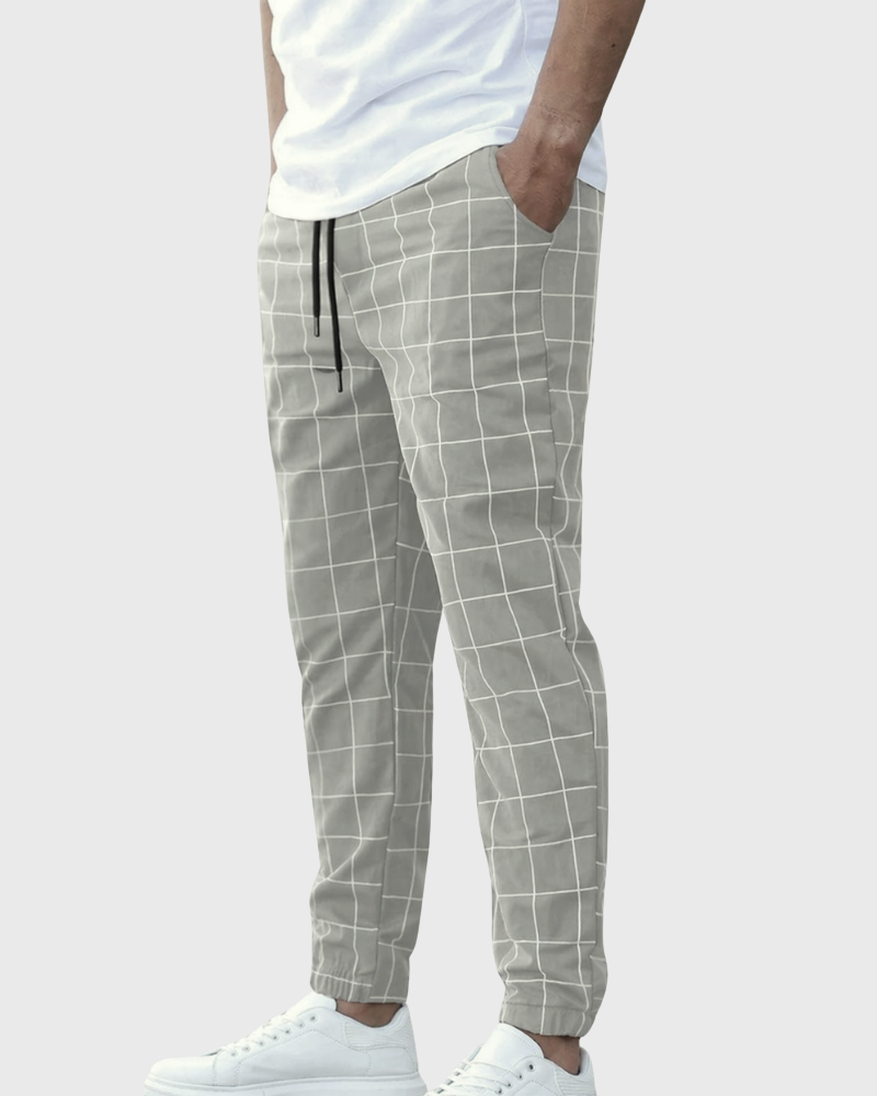 Grid Texture Elastic Waist Joggers