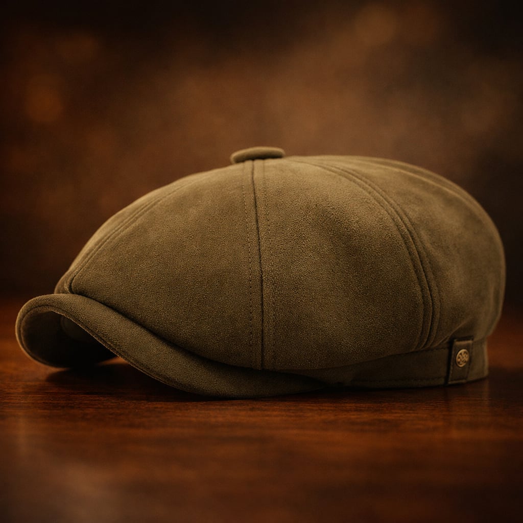 Eight Panel Faux Suede Newsboy Cap
