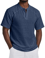 Linen-Blend Grandad Popover Shirt