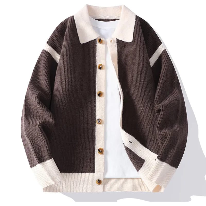 Contrast Trim Varsity Knit Cardigan