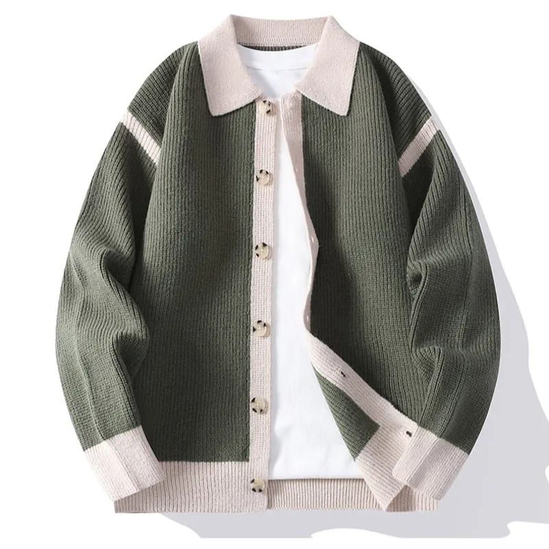 Contrast Trim Varsity Knit Cardigan